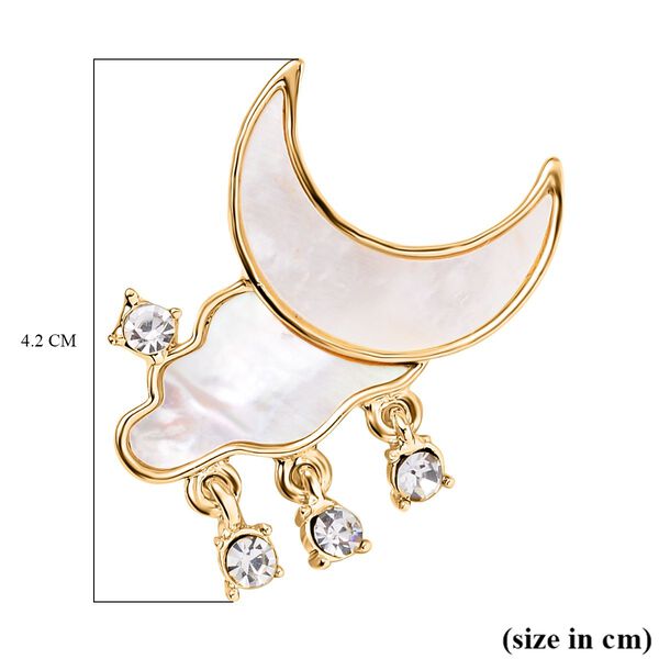 Wei&szlig;e Muschelkernperle, Wei&szlig;er Kristall Brosche, Mond image number 3
