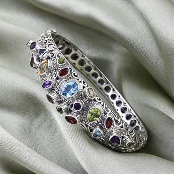 D'Joy Royal Bali Schweizer Blautopas, Peridot Armreif ca. 19 cm 925 Silber ca. 6.99 ct