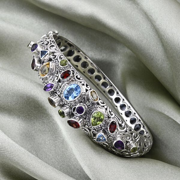 D'Joy Royal Bali Mehrfarbiger Schweizer Blautopas, Peridot Armreif ca. 19 cm 925 Silber ca. 6.99 ct image number 2