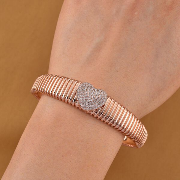 Weißer Zirkonia Armreif ca. 19 cm Nickelfreies Messing, Roséfarben image number 2