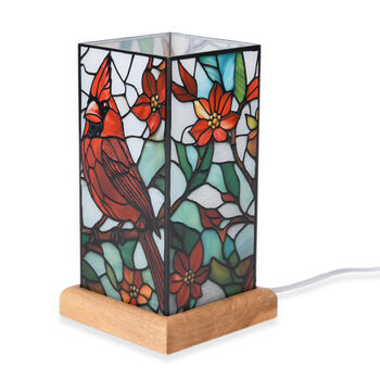 LED Lampe mit rotem Vogel-Design, Eschenholz und Acryl, USB Anschluss, Mehrfarbig