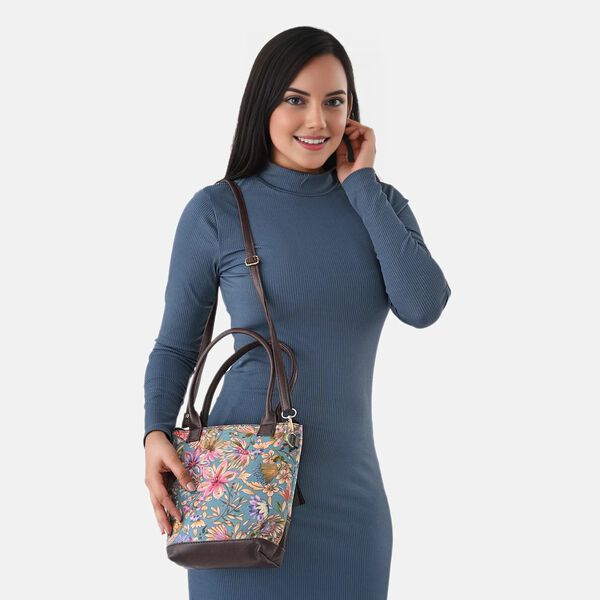 Crossbody Tasche aus Baumwolle, Blockdruck, 25,4x23cm, Hellblau image number 4