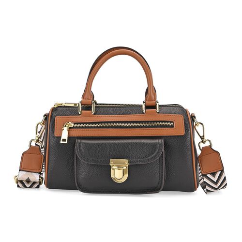 lifestyle-Color:Black size/Profile:  Crossbody bag:wall(exterior);Genuine Leather. Lining(interior):polyester  Pockets(exterior):zipped-2;-Press button-1;Pockets(interior):Zipped-1 slip-1.Measurement(inch):10*5*5.3inch inch.Hand strap 4.7"inch. 53inch sho image number 0
