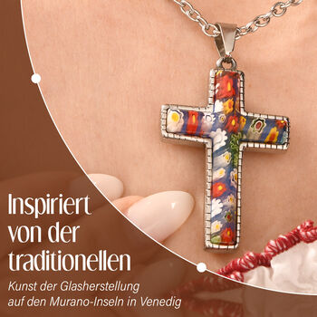 Kreuz-Halskette im Murano-Stil, 60cm