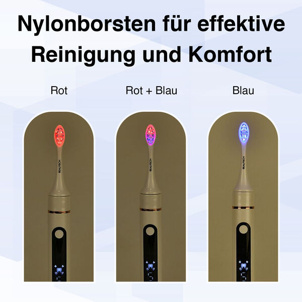 BEAUTECH Zahnb&uuml;rste mit therapeutischem LED-Licht, 5 Modi und 4 zus&auml;tzliche K&ouml;pfe, Wei&szlig; image number 3