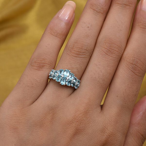 Blauer Apatit und Zirkon Cluster Ring 925 Silber Platin-&Uuml;berzug image number 3
