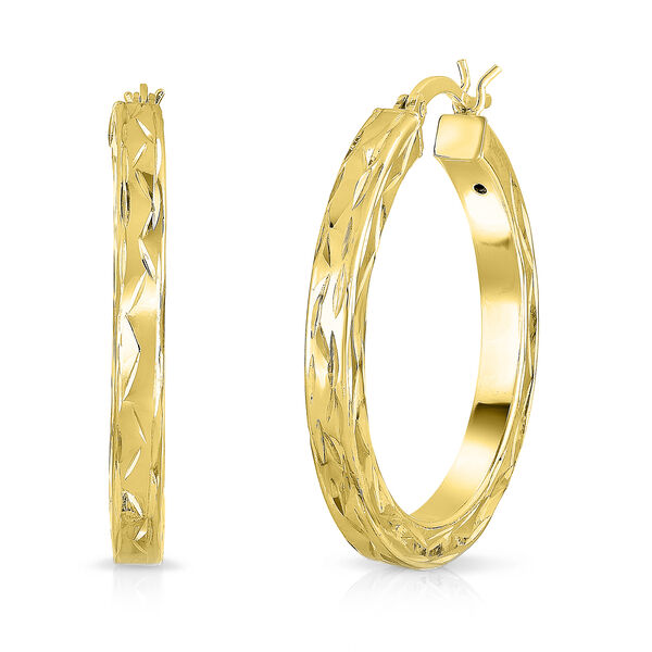 Diamantschliff strukturierte Creolen in Silber