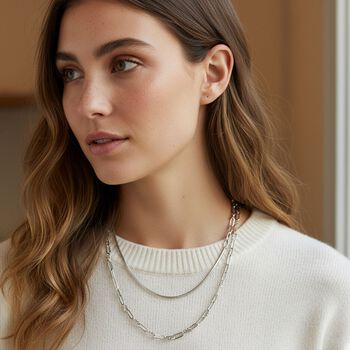 DESIGNER INSPIRIERT - 2er Fancy 316L Edelstahl Ketten Set ca. 50 cm ca. 2,26g, Silberfarben