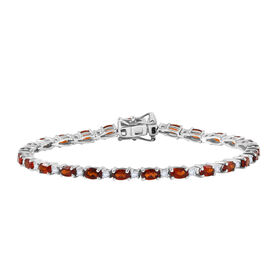 D'Joy AAA Hessonit Granat, Weißer Zirkon Armband ca. 19 cm 925 Silber rhodiniert ca. 9,20 ct.