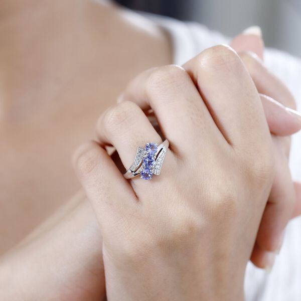 Tansanit, Wei&szlig;er Zirkon Ring 925 Silber rhodiniert (Gr&ouml;&szlig;e 17.00) ca. 1,21 ct image number 3