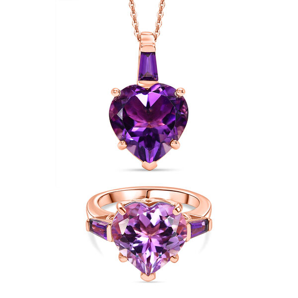 GP Amore Kollektion- AA Rose De France Amethyst, afrikanisches Amethyst und blaues Saphir Schmuckset