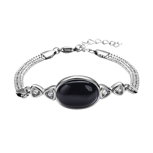 Schwarz gef&auml;rbtes Achat und wei&szlig;es Kristall-Armband, 19 cm - 12,80 ct.