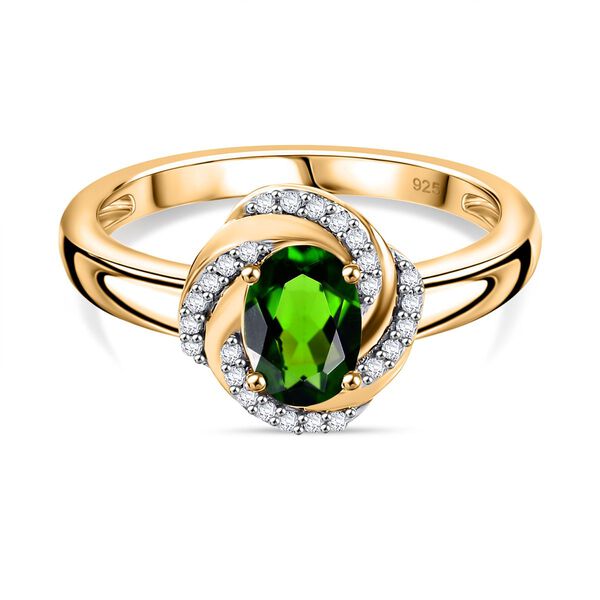 Nat&uuml;rlicher Chromdiopsid und Zirkon-Ring - 0,99 ct.