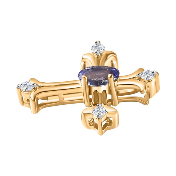 Tansanit und Moissanit Kreuz Anh&auml;nger, 925 Silber 750 Gelbgold Vermeil - 0,34 ct. image number 4