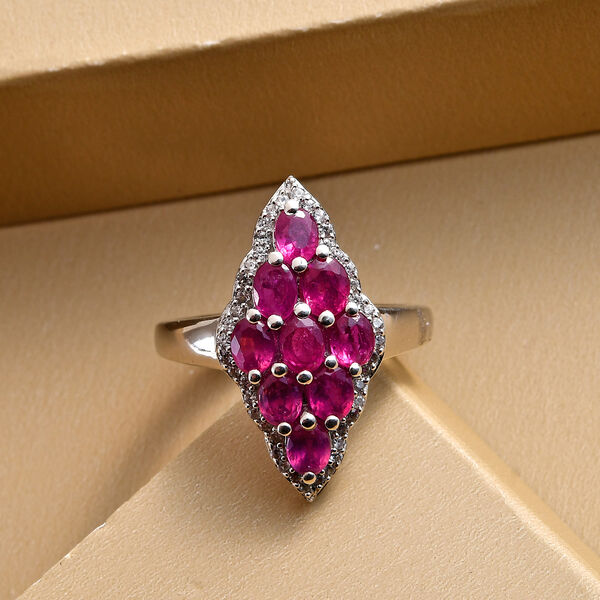 Afrikanischer Rubin und Zirkon-Ring, 925 Silber platiniert  ca. 1,85 ct image number 2