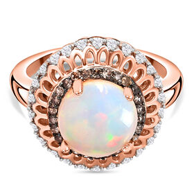 Natürlicher Äthiopischer Opal und Brauner Zirkon Ring 925 Silber rosévergoldet  ca. 2,17 ct