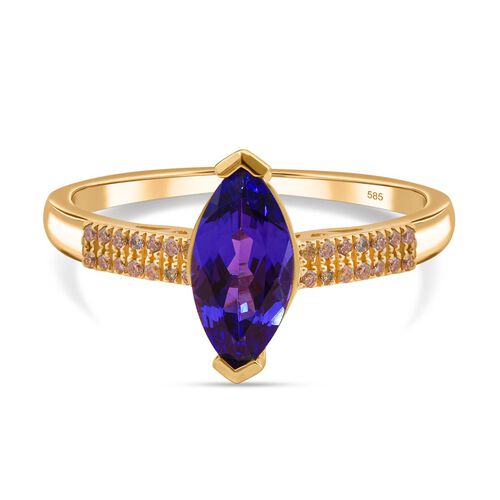 AAA Tansanit und natürlicher, gelber Diamant Ring in 585 Gold - 2,02 ct. image number 0