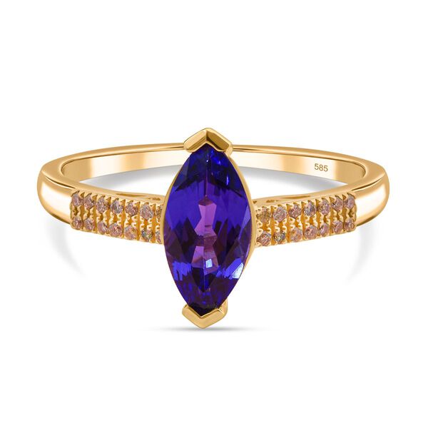 AAA Tansanit und natürlicher, gelber Diamant Ring in 585 Gold - 2,02 ct. image number 0