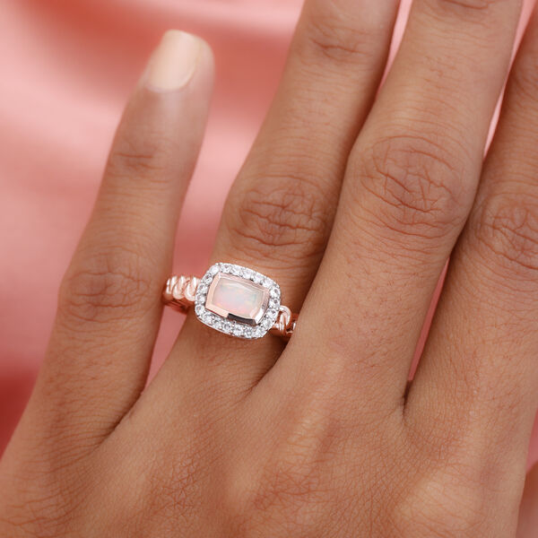 Nat&uuml;rlicher &Auml;thiopischer Opal und Zirkon Ring 925 Silber Ros&eacute;gold-&Uuml;berzug image number 3