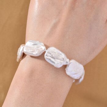 D'Joy Wei&szlig;e Keshi Perle Armband ca. 19 cm 925 Silber vergoldet