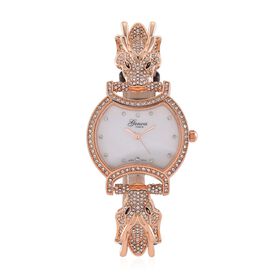 GENOA TIME V2 Kristall Uhr mit japanischem Miyota-Uhrwerk und braunem Lederarmband in Roségoldton, 24cm