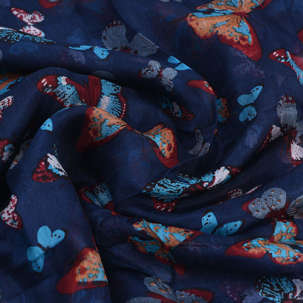 Bedruckter 100% Satin-Seidenschal, 48x160cm, himmelblau image number 6