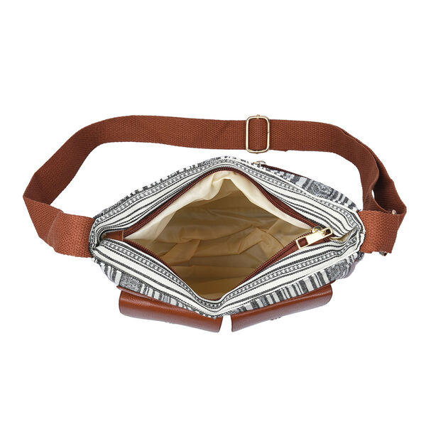 Umh&auml;ngetasche mit ethnischem Muster, Gr&ouml;&szlig;e 24x6x25 cm, Wei&szlig; und Braun image number 5