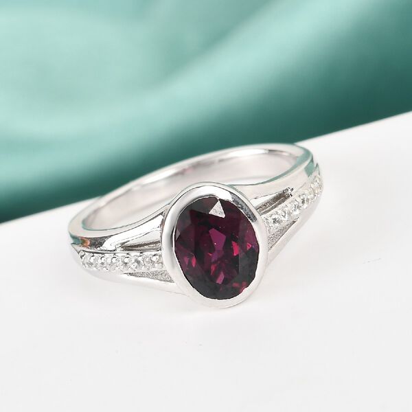 Rhodolith Granat und Zirkon Ring 925 Silber Platin-Überzug image number 2