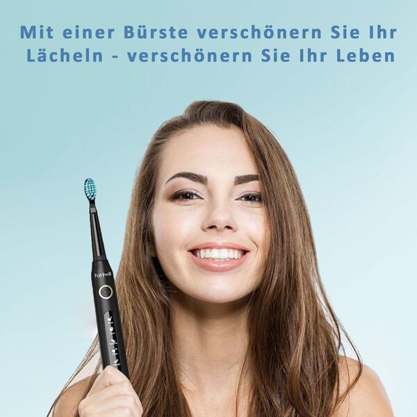 Fairywill- Zahnb&uuml;rste mit 4 B&uuml;rstenk&ouml;pfen, Schwarz image number 9