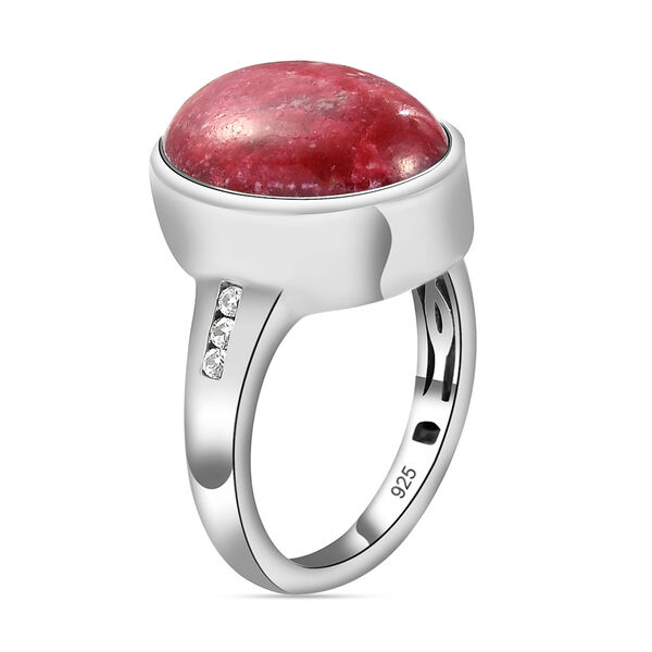 Norwegischer Thulit und wei&szlig;er Zirkon-Ring, 925 Silber platiniert  ca. 7,03 ct image number 5