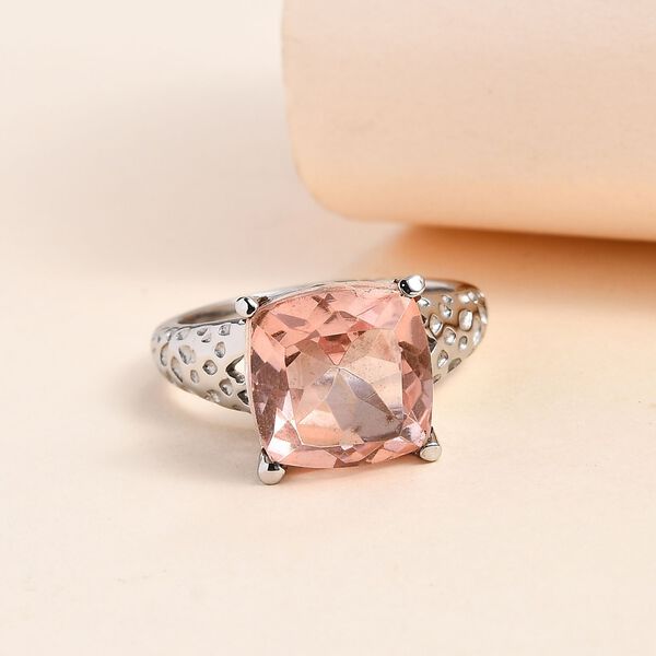 Rosa Morganit Quarz Triplette Ring, Edelstahl (Größe 20.00) ca. 5.27 ct image number 1