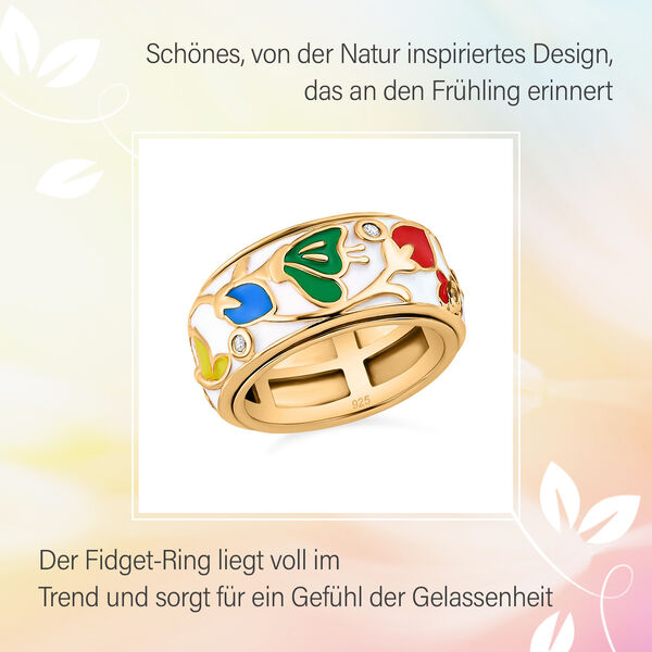 Bunte Blüten Diamant emaillierter Anti-Stress-Spinning-Ring image number 6