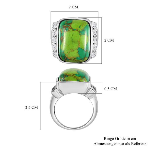 Gr&uuml;nes T&uuml;rkis, Wei&szlig;er Zirkon Ring, Edelstahl (Gr&ouml;&szlig;e 16.00) ca. 10.98 ct image number 7
