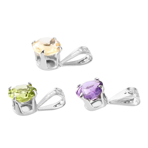 3er-Set Nat&uuml;rlicher Peridot, afrikanischer Amethyst und Citrin-Anh&auml;nger, 925 Silber platiniert ca. 2,39 ct image number 4