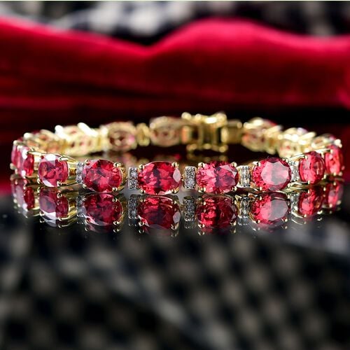 D’joy Lab Created Padparadscha-Saphir, Moissanit Armband ca. 20 cm 925 Silber 750 Gelbgold Vermeil ca. 44,79 ct. image number 1