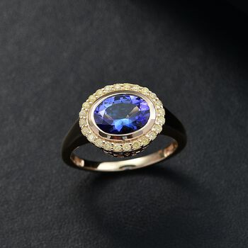 AAA Tansanit und nat&uuml;rlicher gelber Diamant Ring in 585 Gold - 2,17 ct.