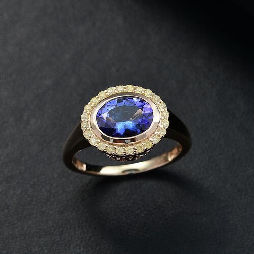 AAA Tansanit und natürlicher gelber Diamant Ring in 585 Gold - 2,17 ct. image number 1