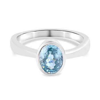 Kambodschanischer blauer Zirkon Solit&auml;r Ring 925 Silber platiniert (Gr&ouml;&szlig;e 17.00) ca. 1,70 ct