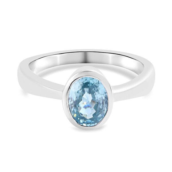 Kambodschanischer blauer Zirkon Solit&auml;r Ring 925 Silber Platin-&Uuml;berzug