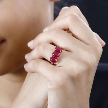 AA Afrikanischer Rubin (Fissure gef&uuml;llt), Wei&szlig;er Diamant Ring, 925 Silber 750 Gelbgold Vermeil (Gr&ouml;&szlig;e 18.00) ca. 6.07 ct