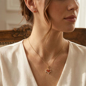 D'Joy AAA Blaze Feueropal und Zirkon Ohrringe und Anh&auml;nger mit 50cm Kette