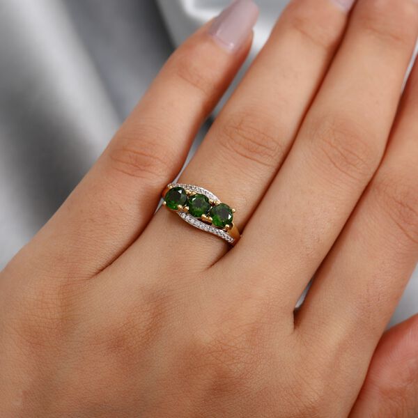 Russischer Diaopside und Zirkon 3 Stein Ring 925 Silber 585 Vergoldet image number 3