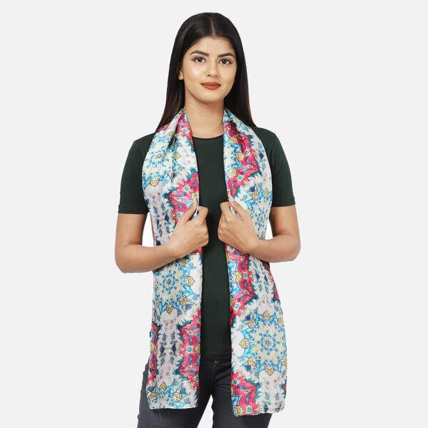 100% nat&uuml;rlicher Satin Seiden Schal, Mandala Muster, Rot image number 2