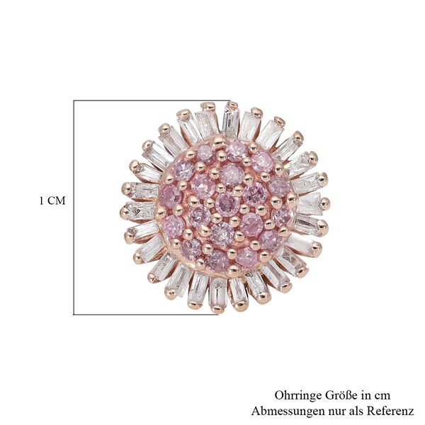 Nat&uuml;rlicher I3 rosa Diamant und florale, wei&szlig;e Diamant-Ohrstecker in 375 Ros&eacute;gold image number 5