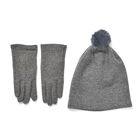 LA MAREY - 2er-Set Elegante Kaschmir Mützen und Handschuhen mit Mikroplüsch Futter, Grau