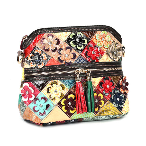 Chaos by Elsie- Echtleder Crossbody Bag mit RFID-Schutz und Kroko-Prägung, Florales Muster image number 6