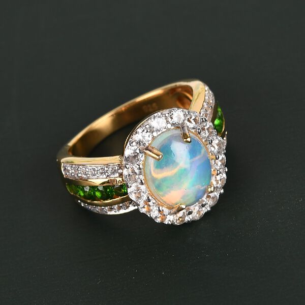 Natürlicher Äthiopischer Opal und Mehrfarbig Edelsteine Ring 925 Silber Vermeil image number 2