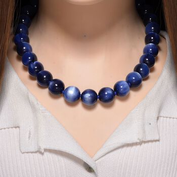 Simulierte, blaue Katzenauge Halskette, 45+5cm - 340 ct.
