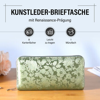 Brieftasche mit Renaissance-Pr&auml;gung und RFID-Schutz, 20x10x3 cm, Gr&uuml;n