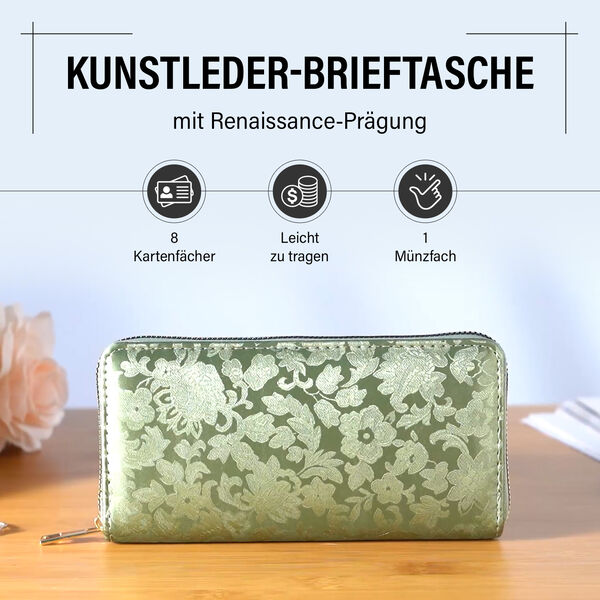 Brieftasche mit Renaissance-Prägung und RFID-Schutz, 20x10x3 cm, Grün image number 2